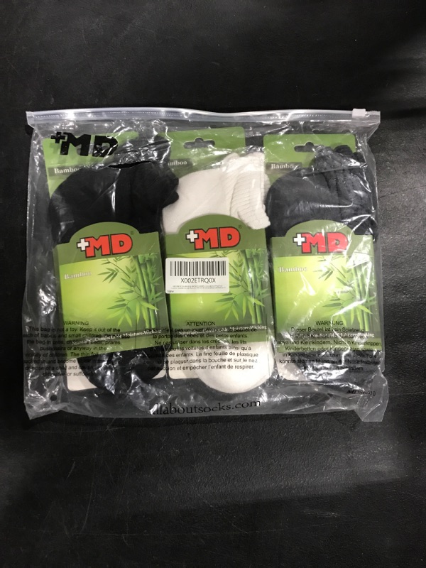 Photo 2 of +MD Men's Non-Binding Bamboo Diabetic Circulatory 6 Pack Full Cushion Quarter Socks Multicolor,Shoe Size 8-12 Shoe Size: 8-12 Grey/Black/White(6 Pairs)