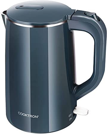 Photo 1 of COOKTRON 1.7L Electric Kettle Quiet, Double Wall Hot Water Boiler BPA-Free, Boil and Cool Touch Tea, Cordless with Shut-Off & Dry Protection, 1500W Fast Boiling, Blue, JK17MB-150-01Plus, One Size
