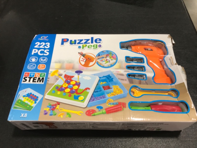 Photo 2 of 223 Pieces Creative Mosaic Drill Set for Kids, Toy Drill and Screwdriver Puzzle Kit, STEM Engineering Education Learning Building Block Toys, Game Activities Center for Kids Ages 3-10 Years Old. BOX DAMAGE. 
