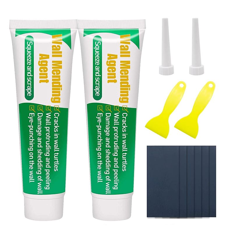 Photo 1 of 2 Pack Dry Wall Patch Repair Kit, Wall Mending Agent with Sandpaper, Drywall Putty for Filling Holes, Safe & Non-Toxic Renovation Cream for Quick and Easy Repairing Hole and Crack, 100g
