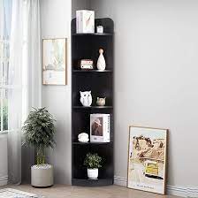 Photo 1 of 5-Tier Corner Bookshelf - 63" Tall Modern Free-Standing Corner Bookcase - Wood Wall Storage Rack Shelves Open Display Rack Plant Shelf for Home Office, Living Room, Bedroom, Kitchen - BLACK