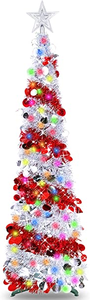 Photo 1 of 
Roll over image to zoom in







VIDEO
5 Ft Prelit Valentine's Day Pencil Tree Decor Timer 50 Color Lights Star Sequins Battery Operated Tinsel Pop Up Slim Artificial Xmas Tree Home Party Indoor Outdoor Valentines Decoration (Silver & Red)