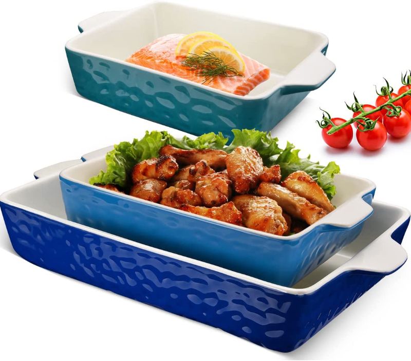 Photo 1 of 3Pack Ceramic Baking Dish for Oven Large Casserole Baking Dish with Handles Packaging Upgrade Nonstick Ceramic Bakeware for Cooking, Cakes, Lasagna & Gift, Blue
