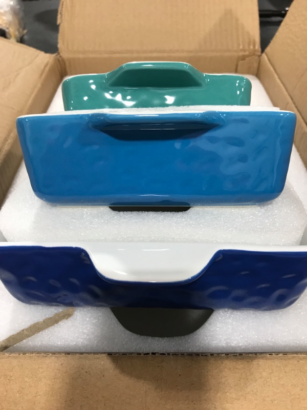 Photo 1 of 3Pack Ceramic Baking Dish for Oven Large Casserole Baking Dish with Handles Packaging Upgrade Nonstick Ceramic Bakeware for Cooking, Cakes, Lasagna & Gift, Blue

