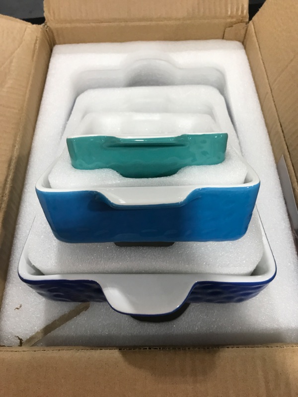 Photo 1 of 3Pack Ceramic Baking Dish for Oven Large Casserole Baking Dish with Handles Packaging Upgrade Nonstick Ceramic Bakeware for Cooking, Cakes, Lasagna & Gift, Blue
