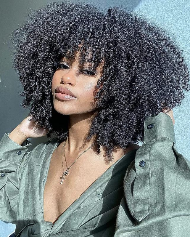 Photo 1 of AISI HAIR Black Afro Curly Wig for Black Women Kinky Curly Short Hair Wig Glueless Synthetic Afro Wigs for Daily
