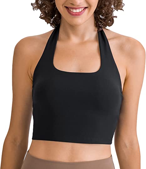 Photo 1 of [Size M] Lemedy Halter Backless Crop Tank Top Wirefree Built in Shelf Sports Bra 