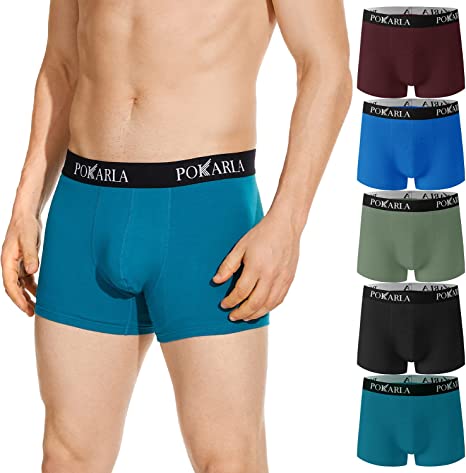 Photo 1 of [Size L] POKARLA 5 Pack Mens Cotton Stretch Trunks Underwear No Fly Tagless Underpants 