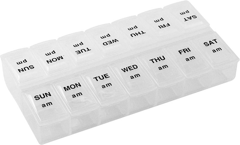 Photo 1 of Apex Twice-A-Day Economy Weekly Pill Organizer, Weekly Pill Organizer, 2 Times a Day, Easy-Open, See-Through Lids, Organize Medication or Vitamins by AM, PM or Morning and Bedtime, Clear
