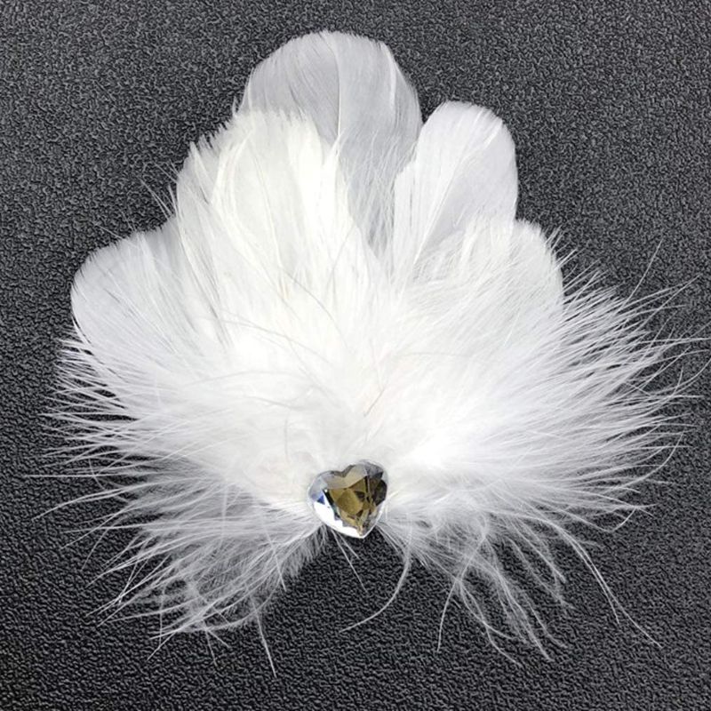 Photo 1 of 2pc Feathered Hair Clips- White with Heart Gem