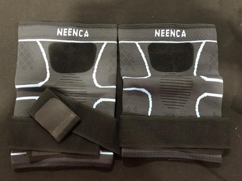 Photo 2 of [Size L] NEENCA 2 Pack Knee Braces with Strap for Best Fit, Professional Knee Compression Sleeves Support for Knee Pain, Running, Work Out, Gym, Arthritis, ACL, Joint Pain Relief, Injury Recovery, Sports- Pair
