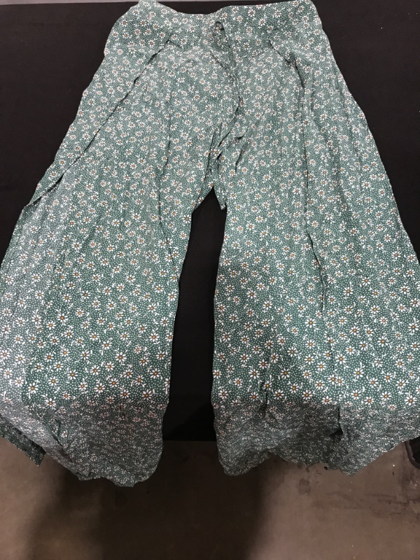 Photo 1 of [Size L] Women's Flowy Open Legged Floral Pants- Green