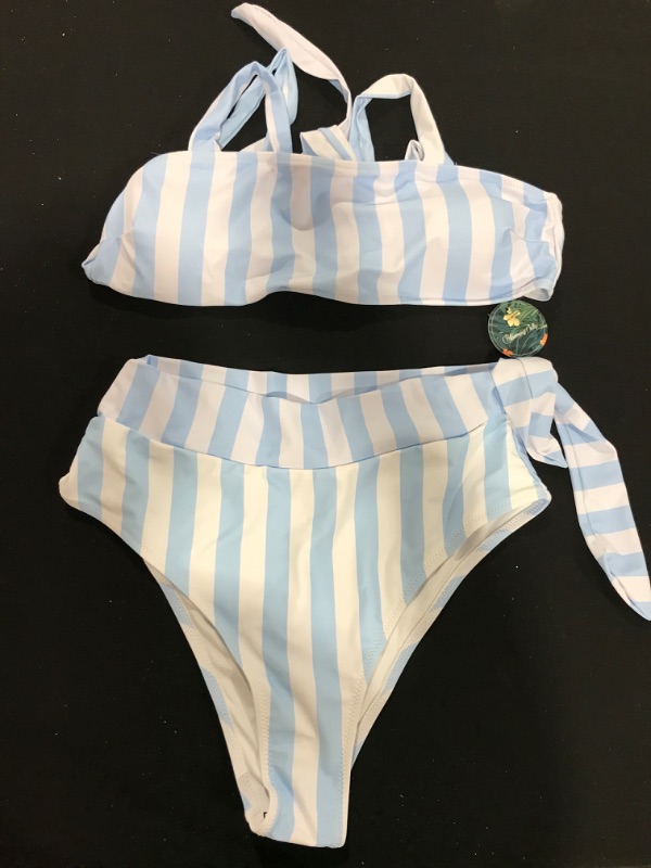 Photo 2 of [Size M] Blooming Lily Swimsuit- 2pc Blue and White Stripes