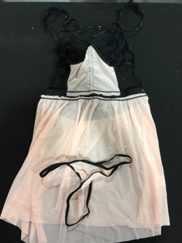 Photo 2 of [Size M] Hot Sexy-Lingerie Women Lace Babydoll Open Cup Backless Sleepwear G-String Set- Beige