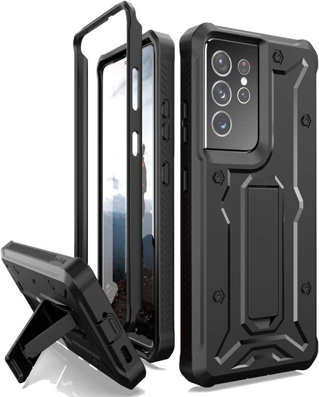 Photo 1 of Samsung Galaxy S21 Ultra Case, Military Grade Full-Body Rugged with Built-in Kickstand [Screenless Version] - Black
