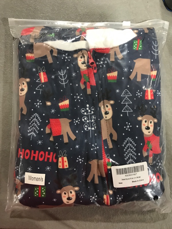 Photo 2 of [Size Ladies- S] Family Matching Christmas Onesies, Cute Vacation Reindeer Print One Piece Pajamas, Hooded Holiday Sleepwear