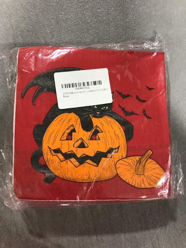 Photo 2 of 100PCS Halloween Pumpkin Black Cat Bat Theme Disposable Paper Napkins Cocktail Napkins trick or treat for Halloween Dinner Party Supplies