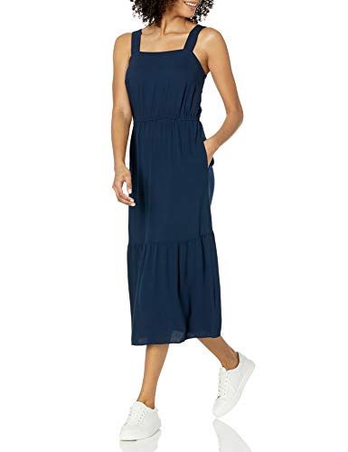 Photo 1 of Amazon Essentials Women's Fluid Twill Tiered MIDI Summer Dress, Navy, X-Small