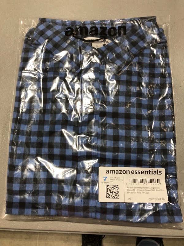 Photo 1 of Amazon Essentials Women's Classic-Fit Long-Sleeve Lightweight Plaid Flannel Shirt XX-Large Black/Blue, Mini Buffalo Plaid