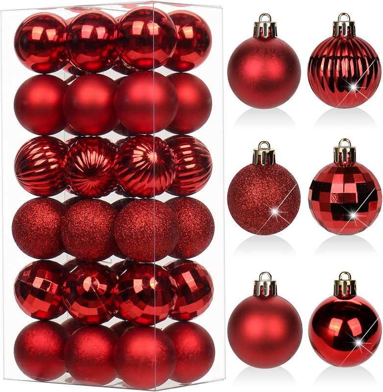 Photo 1 of 1.57" Christmas Ball Ornaments Red 36 Pcs Mini Shatterproof Christmas Tree Decorations Xmas Tree Christmas Ornaments Balls with Hanging Loop for Wedding House Holiday Party Wreath Home Decor
