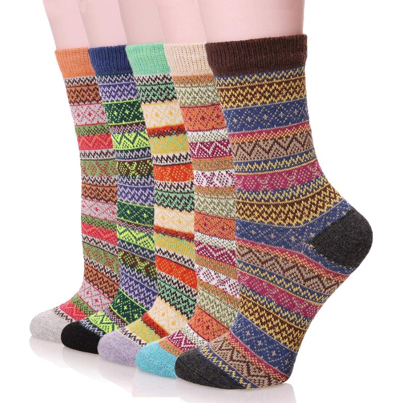 Photo 1 of YZKKE 5Pack Womens Vintage Winter Soft Warm Thick Cold Knit Wool Crew Socks, Multicolor, free size Q-7