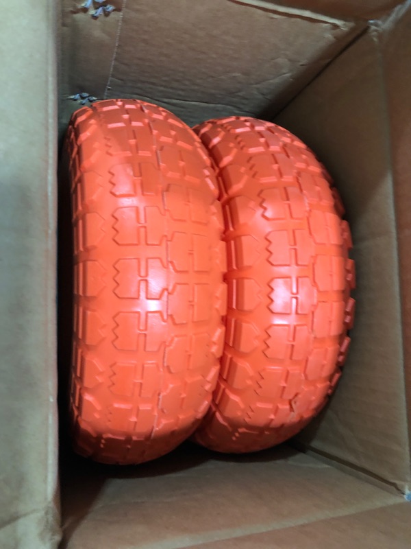 Photo 2 of 4.10/3.50-4 tire and Wheel Flat Free,10" Solid Tire Wheel with 5/8" Bearings,2.1" Offset Hub,for Gorilla Cart,Garden Carts,Dolly,Trolley,Dump Cart,Hand Truck/Wheelbarrow/Garden Wagon (2 Pack-Orange) Orange-Flat Free-2Pcs