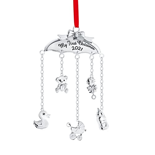 Photo 1 of Barcode for Klikel Baby's First Christmas Ornament 2021 - Babies Mobile Ornament Engraved My First Christmas 2021 - Silver Mobile with Hanging Baby Ornaments Bear Duck Carriage Bottle and Rattle with Gift Box
