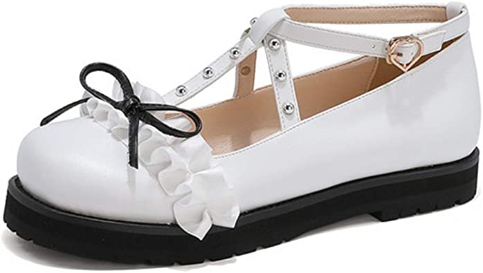 Photo 2 of 100FIXEO Women's Ankle Strap Platform Mary Janes Kawaii Goth Shoes with Bows
