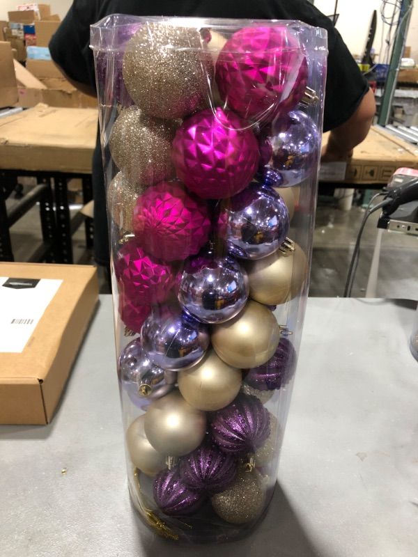 Photo 2 of 45Pcs 6cm/2.36inch Christmas Balls Glitter Christmas Tree Ornaments Hanging Christmas Home Decorations for Home House Bar Party(Lavender/Fuchsia/Platinum)