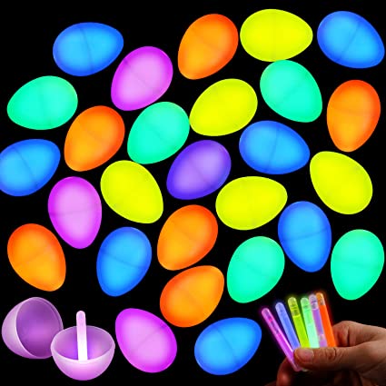 Photo 1 of 200 Pcs Easter Eggs Glow in The Dark with 600 Pcs Mini Glow Sticks Bulk, Plastic Easter Eggs for Kids Glow Egg Fillable Easter Basket Stuffers Gift for Easter Egg Hunt Game Classroom Prizes 