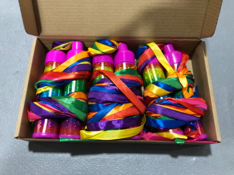 Photo 1 of 6 Pcs Rainbow Dance Ribbons Colored Rhythm Ribbon Streamers Hand Hold Ribbon Set Sensory Ribbon Toy Party Supplies for Birthday Outdoor Indoor Activities