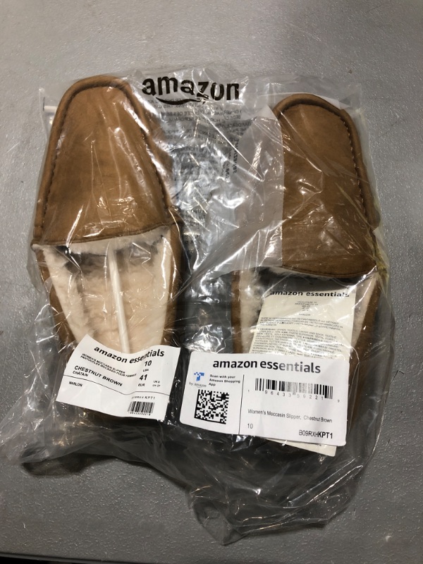 Photo 2 of Amazon Essentials Women's Moccasin Slipper Faux Leather Chestnut Brown 10