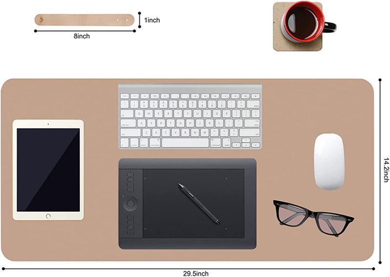 Photo 1 of Boutilon Leather Desk Mat,Desk Pad,Desktop mat,Waterproof Desk Mat for Desktop, Desk Mat for Keyboard and Mouse,Leather Mouse Pad Protector for Office and Home,30"x 14"(M-Champagne)