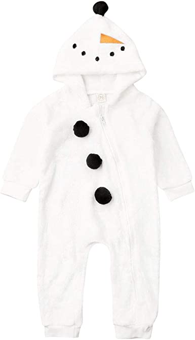 Photo 1 of Baby Boy Girl Hooded Jumpsuit Toddler Infant Newborn Winter Fleece Long Sleeve Snowman Romper with Zipper (Snowman, 18-24 Months) 