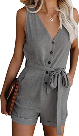 Photo 1 of Acelitt Womens Casual Summer Crewneck Ruffle Sleeveless Rompers, XS-XXL