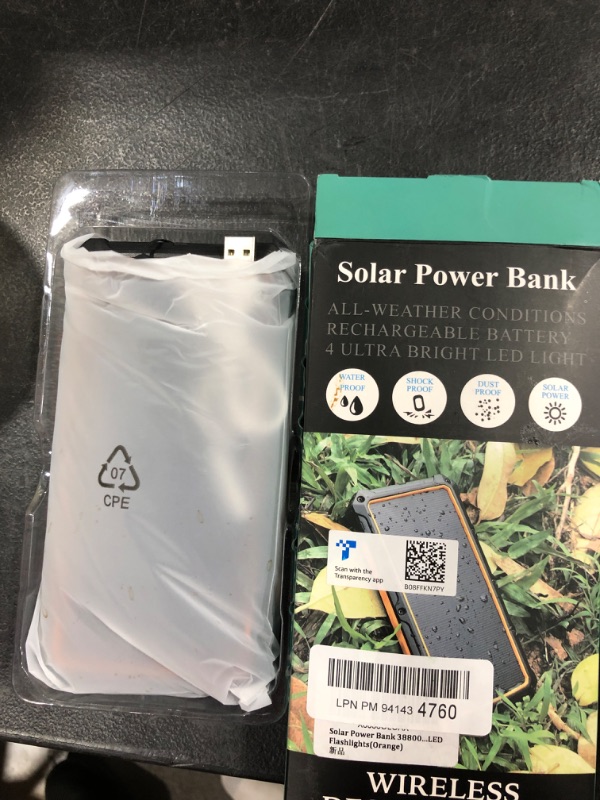 Photo 2 of Solar Power Bank 38800mAh, Solar Charger,Portable Charger, Outputs 5V/3A High-Speed & 2 Inputs Huge Capacity Phone Charger for Smartphones,Strong Light LED Flashlights(Orange)