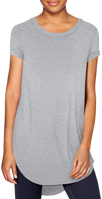 Photo 1 of Daily Ritual Women's Jersey Standard-Fit Short-Sleeve Open Crewneck Tunic Rayon Blend Light Grey Heather Small