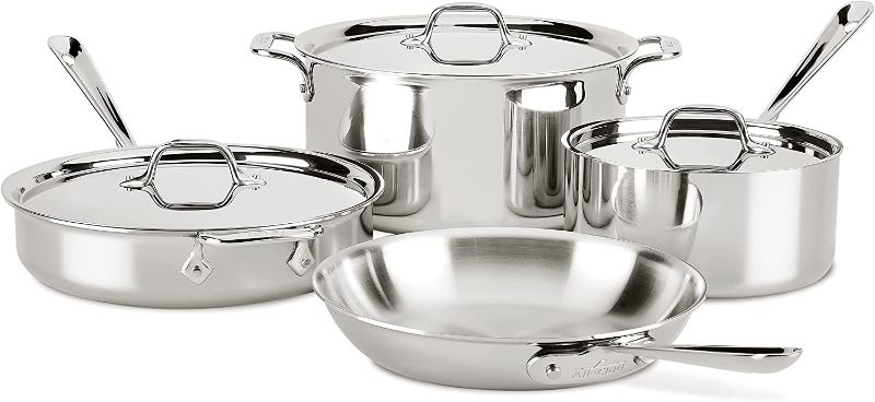 Photo 1 of All-Clad D3 3-Ply Stainless Steel Cookware Set 7 Piece Induction Oven Broil Safe 600F Pots and Pans