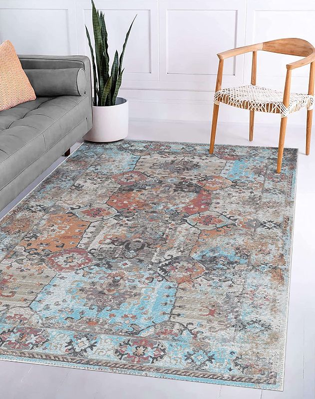 Photo 1 of Adiva Rugs Machine Washable Area Rug with Non Slip Backing for Living Room, Bedroom, Bathroom, Kitchen, Printed Persian Vintage Home Decor, Floor Decoration Carpet Mat (Multi, 3' x 5')