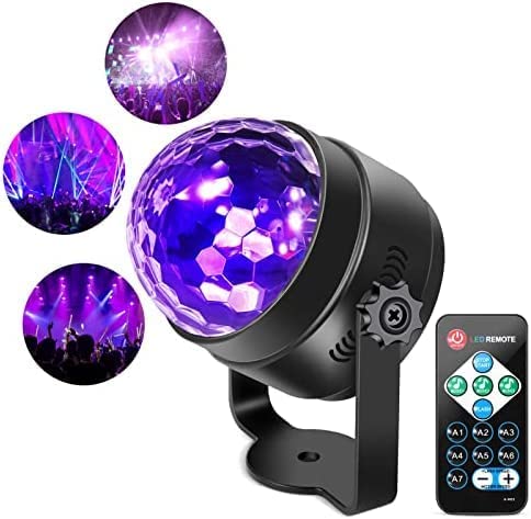 Photo 1 of Litake UV Black Light for Glow Party, 6W LED Disco Ball Strobe Lights for Dark Party Supplies, Sound Activated with Remote Control, Dj Light for Halloween Xmas Birthday Party Home Decorations, 1 Pack
