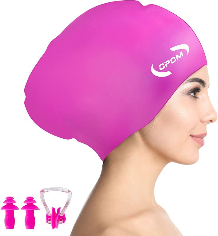 Photo 1 of  Women Silicone Swimming Cap, High Elasticity Thick Swim Hats for Long Hair