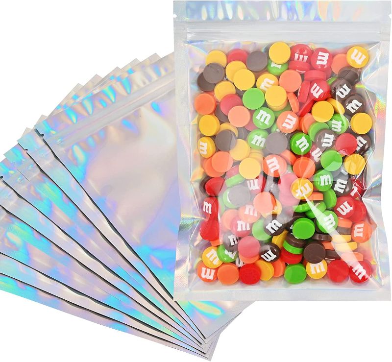 Photo 1 of 100 Pack Holographic Mylar Bags (Holographic 14x8)