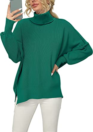 Photo 1 of ANRABESS Women Turtleneck Batwing Sleeve Oversized Side Slit Ribbed Knit Pullover Sweater Top Size XL