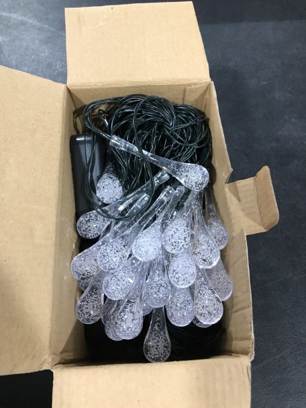 Photo 1 of 2-Pack 100 LED Solar Water Drop String Lights, Total 32FT Water Drop Icicle Fairy String Lights with 8 Modes, Outdoor Waterproof Teardrop Decor Lights for Christmas Garden Party Wedding (Warm White)