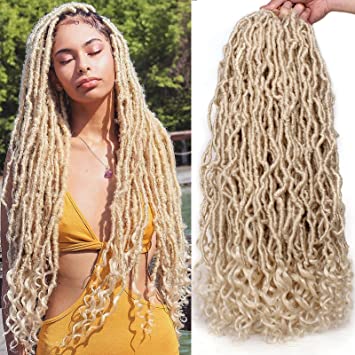 Photo 1 of 24 Inch Blonde New Faux Locs Crochet Hair With Curly Ends for Women 8 Packs Synthetic Goddess Soft Locs Braiding Hair 12 Strands