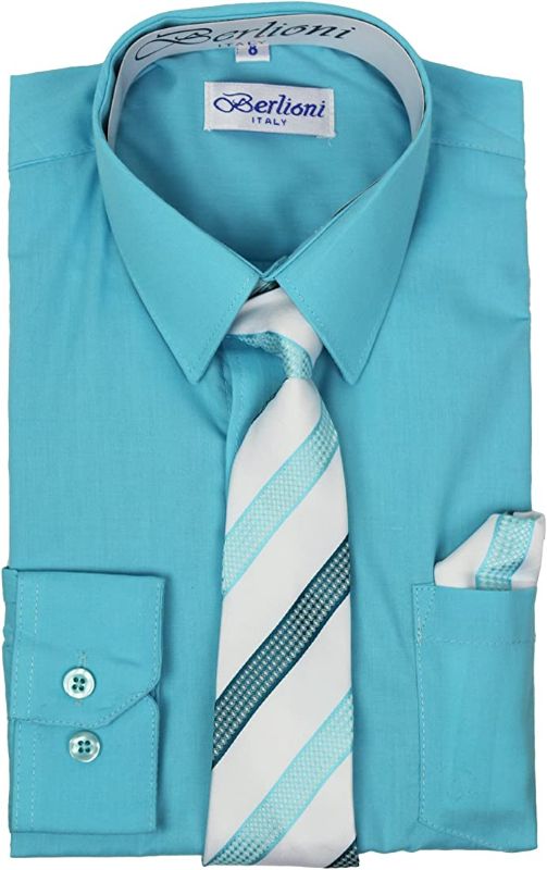 Photo 1 of Alberto Danelli Boys Dress Shirt with Matching Tie and Handkerchief, Long Sleeve Button Down, Pocket 4 SIZE 8