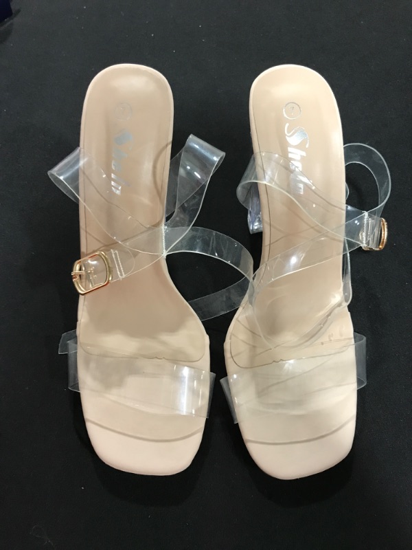 Photo 1 of [Size 7] katliu Women's Clear Heeled Sandals -Transparent Chunky Heel Mules- Apricot