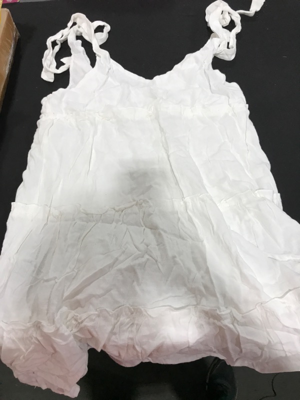 Photo 2 of [Size M] Itsmode Swiss Dot V Neck Mini Dresses for Women Summer Casual Loose Ruffle Short Dresses -C White