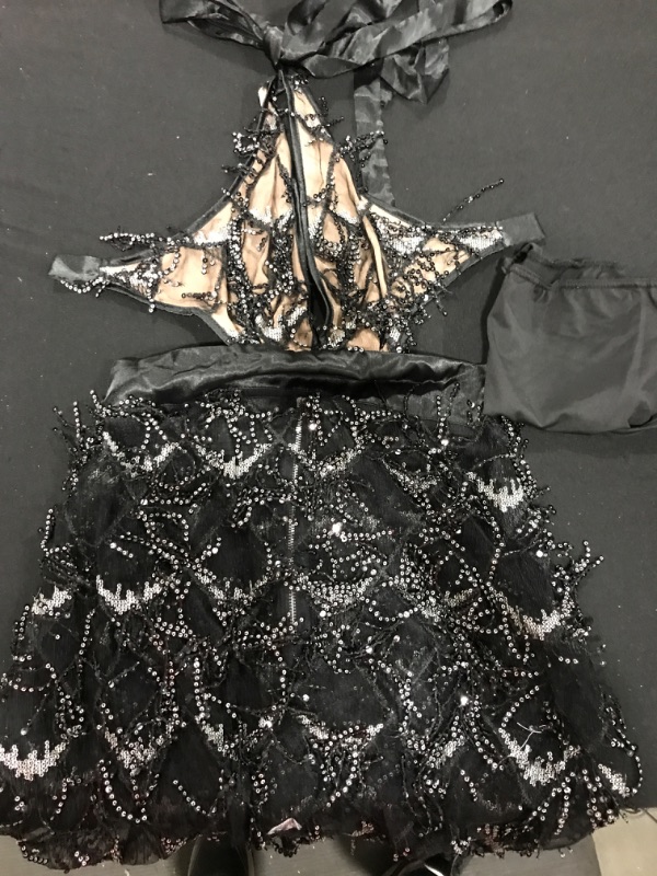 Photo 2 of [Size S] L'VOW Women's Glitter Sexy Deep V Neck Sequin Beaded Halter Bodycon Mini Nightclub Party Dress Black