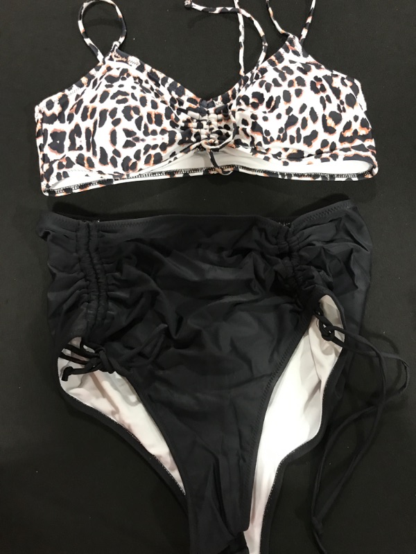 Photo 2 of [Size L] Meyeeka Women's Sexy Swimsuits Ruched High Waisted Two Piece Bathing Suit Bikini Set Large Leopard